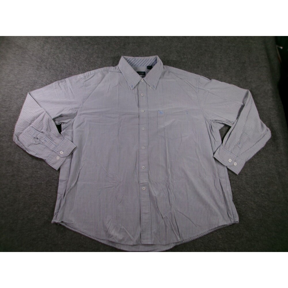 IZod Shirt Men XXL Blue Micro Check Button Up Classic Casual Preppy Office